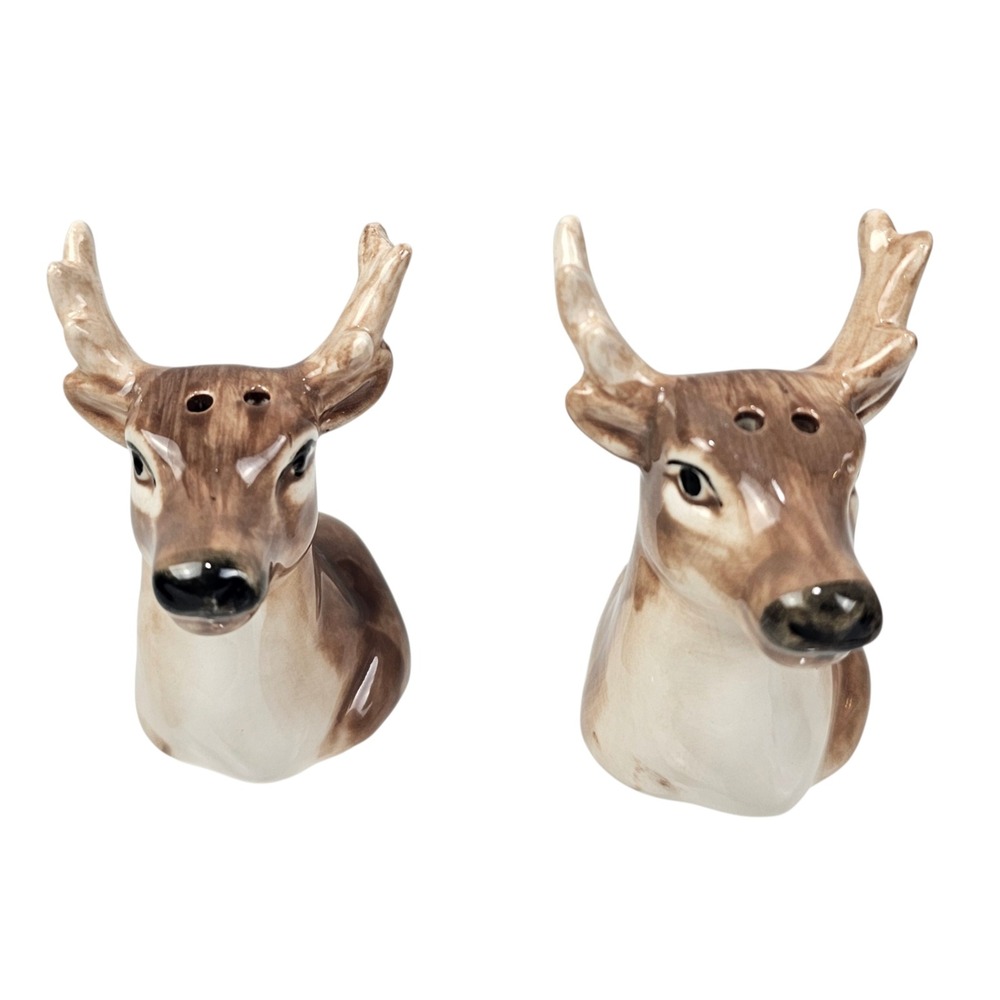 CBOCS Ceramic Deer‎ Buck Head Salt and Pepper Shaker Set Rustic Lodge Decor NEW